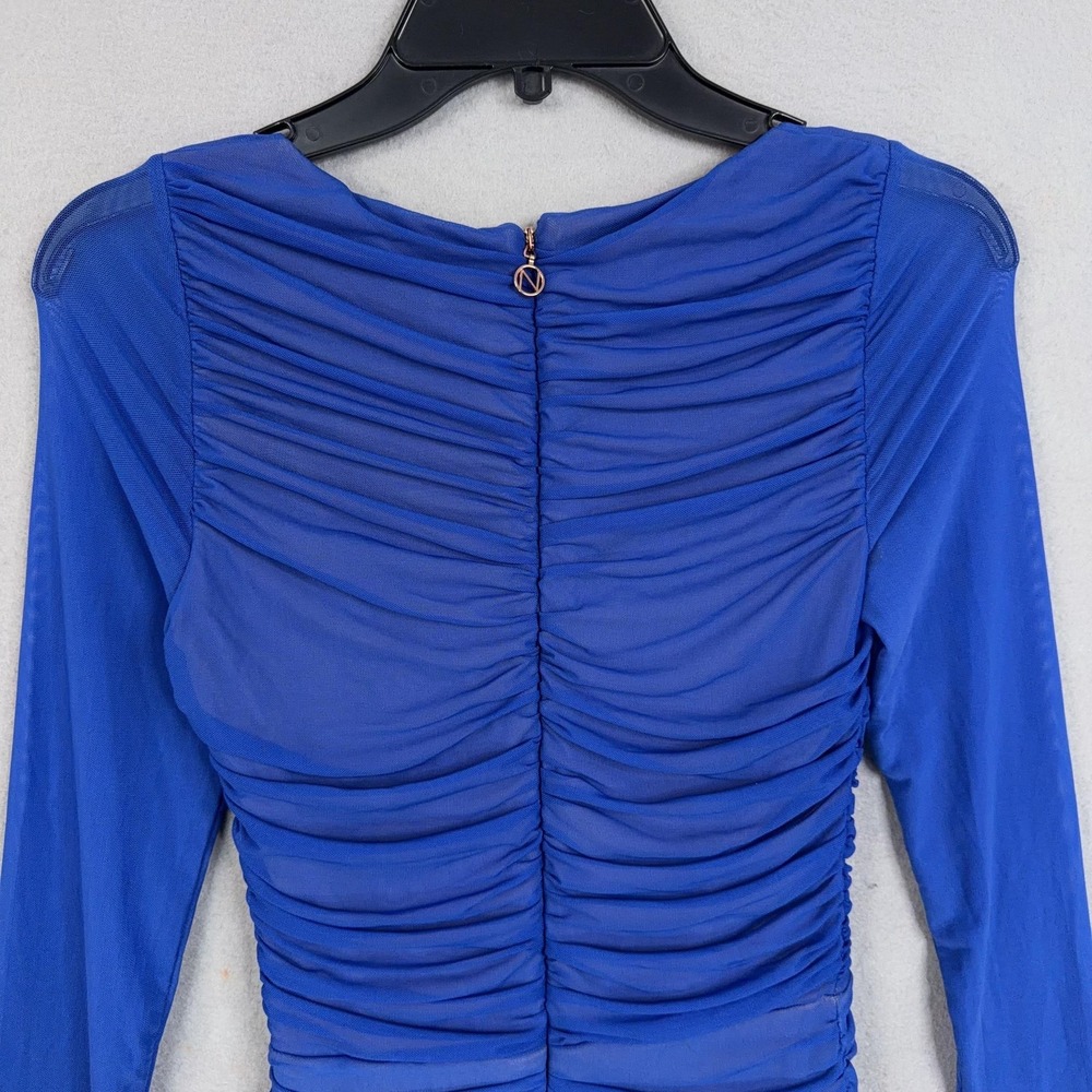 Nookie Dress Womens Medium Blue Ruched Mesh Vision Bodycon Mini Cocktail NWT - Picture 7 of 10